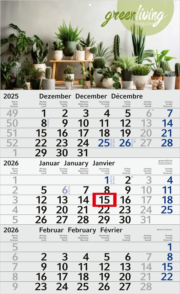 3-Monatskalender Budget 3 Recycling (Einblatt) - hellgrau