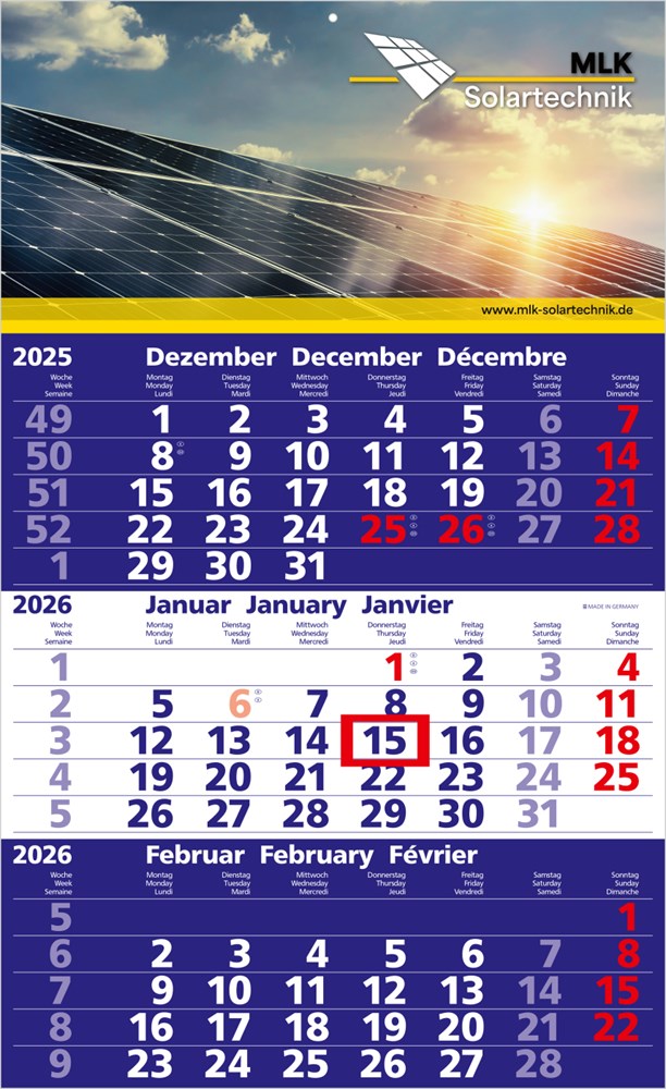 3-Monatskalender Solid 3 Bestseller (Einblatt) - dunkelblau