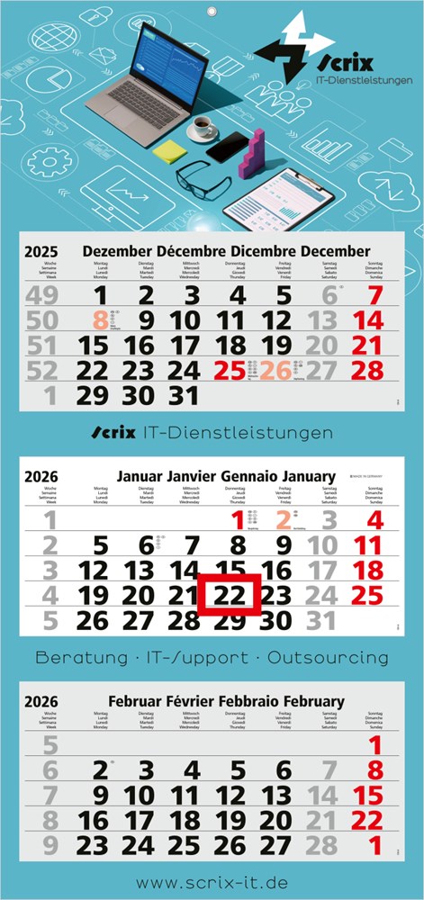 3-Monatskalender Maxi Light 3 Bestseller (Mehrblock) - hellgrau
